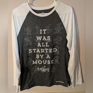 Women’s Disney World It Was All Started By A Mouse Raglan Small Shirt Gray/White